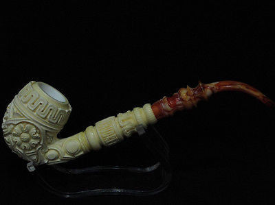Floral Full Bent Oom Paul Churchwarden Meerschaum pipe by Kudret Big Bowl 0136
