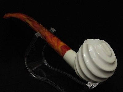 Swirling Block Meerschaum Pipe Freehand Smoking Gift Case Long stem Meerco 7502