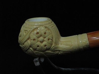 Floral Reef Knot Meerschaum Pipe Flat Eclipse stem by Medet Freehand Ideal 4573
