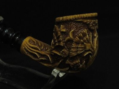 Deep Flowers Embossed Floral Meerschaum pipe Vintage looks Brown Patina Cor 4160