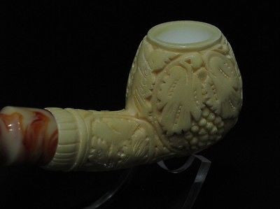 Vineyard Leaves Block Meerschaum Pipe Yuletide Patina Freehand Sitter New 6570