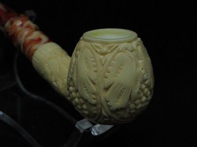 Vineyard Leaves Block Meerschaum Pipe Yuletide Patina Freehand Sitter New 6570
