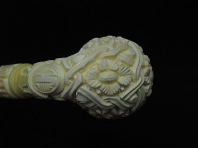Floral Full Bent Oom Paul Churchwarden Meerschaum pipe by Kudret Big Bowl 0136