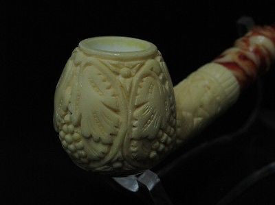 Vineyard Leaves Block Meerschaum Pipe Yuletide Patina Freehand Sitter New 6570