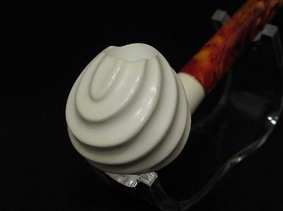 Swirling Block Meerschaum Pipe Freehand Smoking Gift Case Long stem Meerco 7502