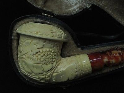 Vineyard Calabash Genuine Block Meerschaum pipe Hand made Fitting Gift Case 1368