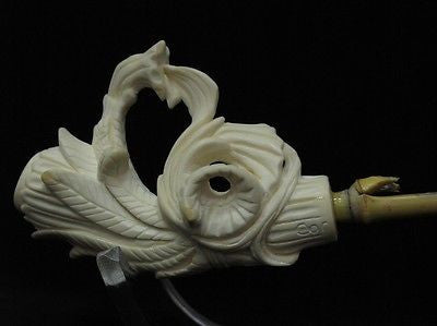 Floral Meerschaum Cigarette Holder 7.5 mm Long Bamboo stem Silver tip Rare 7652