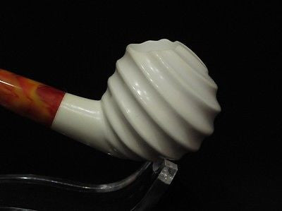 Swirling Block Meerschaum Pipe Freehand Smoking Gift Case Long stem Meerco 7502