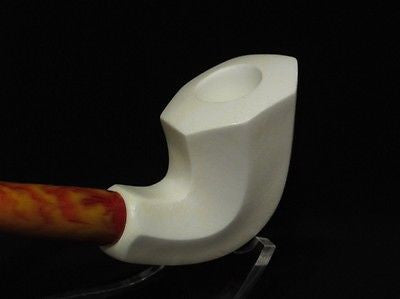 Smooth Paneled Block Meerschaum Pipe Long stem Light weight Gift case Ideal 0357
