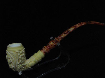 Elephant Flowers Bent Billiard Churchwarden Block Meerschaum pipe by Kudret 9798