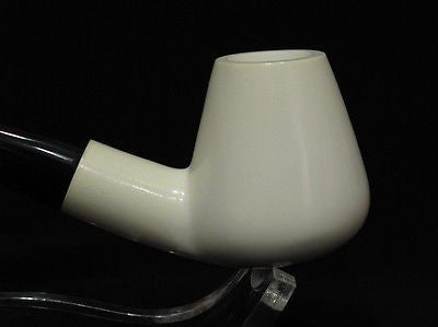 Smooth Bent Coffee Pot Solid Block Meerschaum Pipe Acrylic Stem Free hand 0059