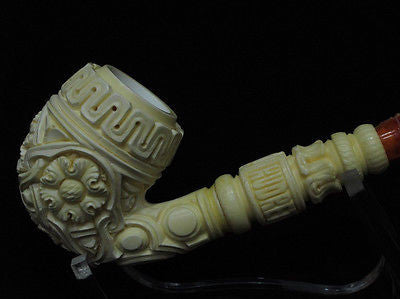 Floral Full Bent Oom Paul Churchwarden Meerschaum pipe by Kudret Big Bowl 0136