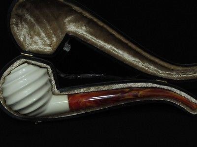 Swirling Block Meerschaum Pipe Freehand Smoking Gift Case Long stem Meerco 7502