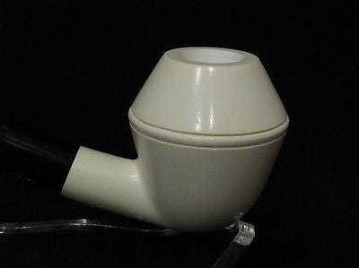 Smooth Bulldog Rhodesian Block Meerschaum Pipe Black Acrylic Stem Hand made 9560