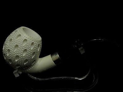 Full Bent Lattice Apple Block Meerschaum pipe Acrylic stem Silver Ring Gift 1240