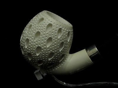 Full Bent Lattice Apple Block Meerschaum pipe Acrylic stem Silver Ring Gift 1240