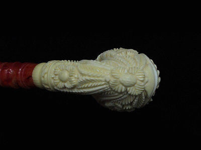 Full Bent Floral Embossed Horse Churchwarden Meerschaum Pipe by Kudret Gift 4696