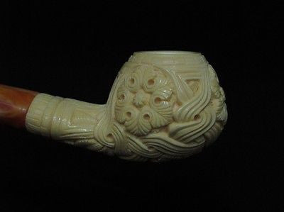 Floral Reef Knot Meerschaum Pipe Flat Eclipse stem by Medet Freehand Ideal 4573