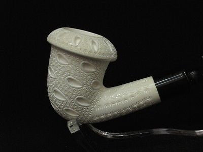 Lattice Bent Calabash Block Meerschaum Pipe 2 stems Churchwarden - Classic 4336