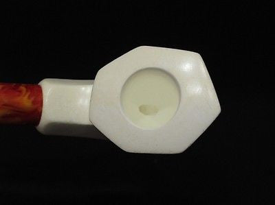 Smooth Paneled Block Meerschaum Pipe Long stem Light weight Gift case Ideal 0357