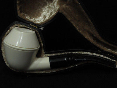 Smooth Bulldog Rhodesian Block Meerschaum Pipe Black Acrylic Stem Hand made 9560