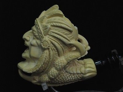 Indian Chief in Reverse Dragon Claw Native Meerschaum Pipe Gift Full Bent 6560