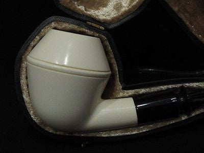 Smooth Bulldog Rhodesian Block Meerschaum Pipe Black Acrylic Stem Hand made 9560