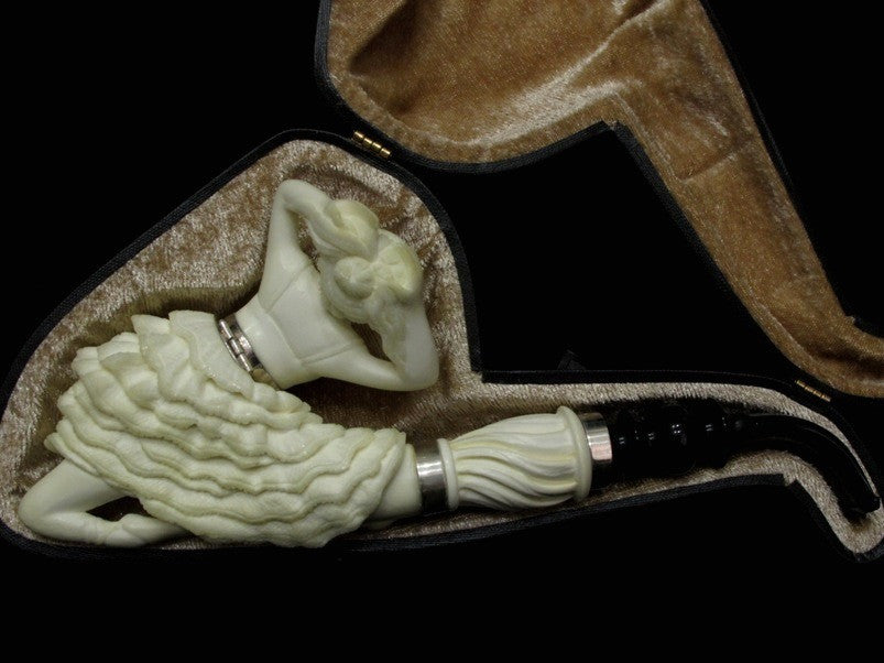 Dancing Ballerina Block Meerschaum Pipe w/Lid, Acrylic, 925 Silver Rare Big 6033