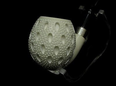 Full Bent Lattice Apple Block Meerschaum pipe Acrylic stem Silver Ring Gift 1240