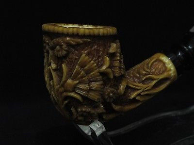 Deep Flowers Embossed Floral Meerschaum pipe Vintage looks Brown Patina Cor 4160