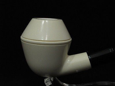 Smooth Bulldog Rhodesian Block Meerschaum Pipe Black Acrylic Stem Hand made 9560