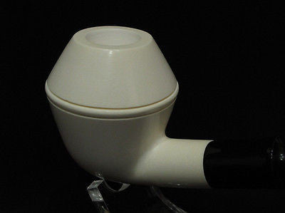 Smooth Bulldog Rhodesian Block Meerschaum Pipe Black Acrylic Stem Hand made 9560
