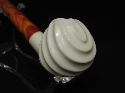 Swirling Block Meerschaum Pipe Freehand Smoking Gift Case Long stem Meerco 7502