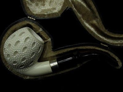 Full Bent Lattice Apple Block Meerschaum pipe Acrylic stem Silver Ring Gift 1240