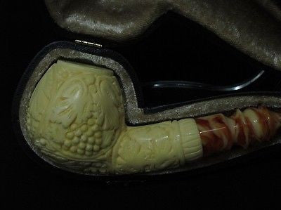 Vineyard Leaves Block Meerschaum Pipe Yuletide Patina Freehand Sitter New 6570