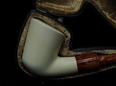 Smooth Plain Classic Half Bent Block Meerschaum pipe Hand carved Gift Case 9063
