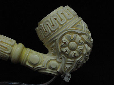 Floral Full Bent Oom Paul Churchwarden Meerschaum pipe by Kudret Big Bowl 0136