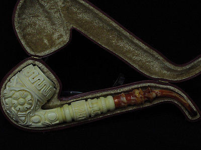 Floral Full Bent Oom Paul Churchwarden Meerschaum pipe by Kudret Big Bowl 0136