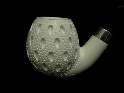 Full Bent Lattice Apple Block Meerschaum pipe Acrylic stem Silver Ring Gift 1240