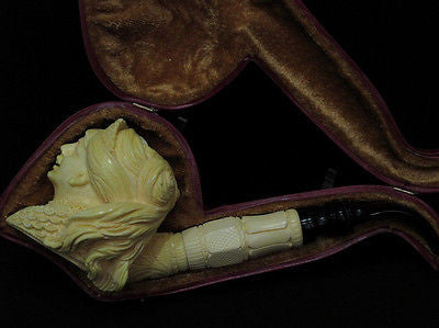 Spanish Queen Lady Crooked Teeth Bent Block Meerschaum Pipe Huge Gift Case 3531
