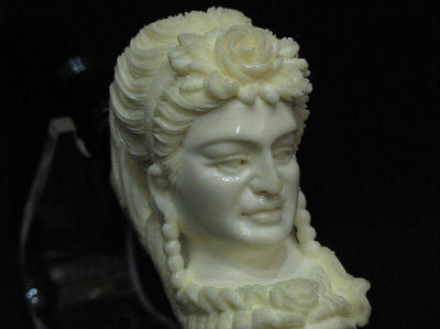 Victorian Lady Block Meerschaum Pipe w/ Ponytail Eskisehir Turkey GiftCase 0017