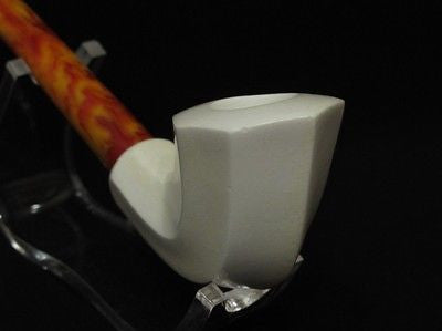 Smooth Paneled Block Meerschaum Pipe Long stem Light weight Gift case Ideal 0357