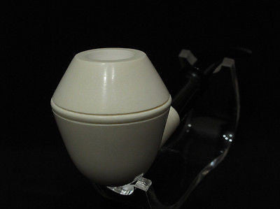 Smooth Bulldog Rhodesian Block Meerschaum Pipe Black Acrylic Stem Hand made 9560