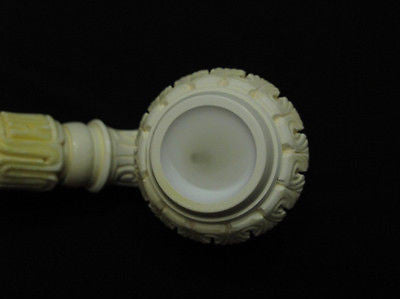 Floral Bent Calabash Churchwarden Solid Block Meerschaum pipe Big Bowl Case 6742