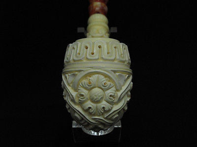 Floral Full Bent Oom Paul Churchwarden Meerschaum pipe by Kudret Big Bowl 0136