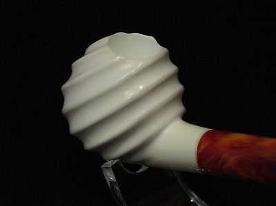 Swirling Block Meerschaum Pipe Freehand Smoking Gift Case Long stem Meerco 7502