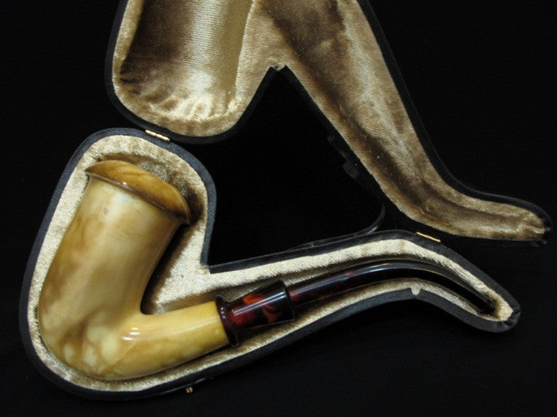 Brown Burning Art Massive Half Bent Calabash Solid Block Meerschaum Pipe 4741