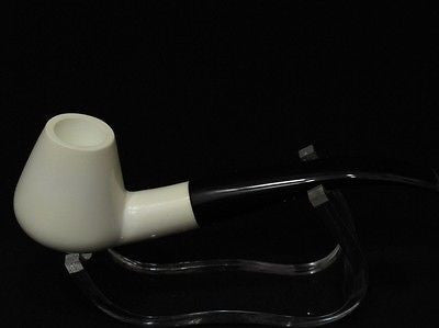 Smooth Bent Coffee Pot Solid Block Meerschaum Pipe Acrylic Stem Free hand 0059
