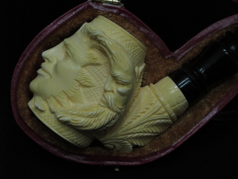 Celestial Full Bent Sun and Moon Medieval Meerschaum Pipe Acrylic stem Rare 5057