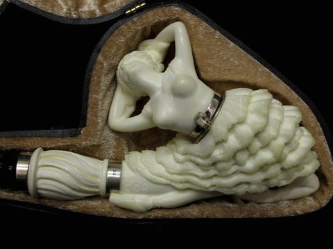 Dancing Ballerina Block Meerschaum Pipe w/Lid, Acrylic, 925 Silver Rare Big 6033